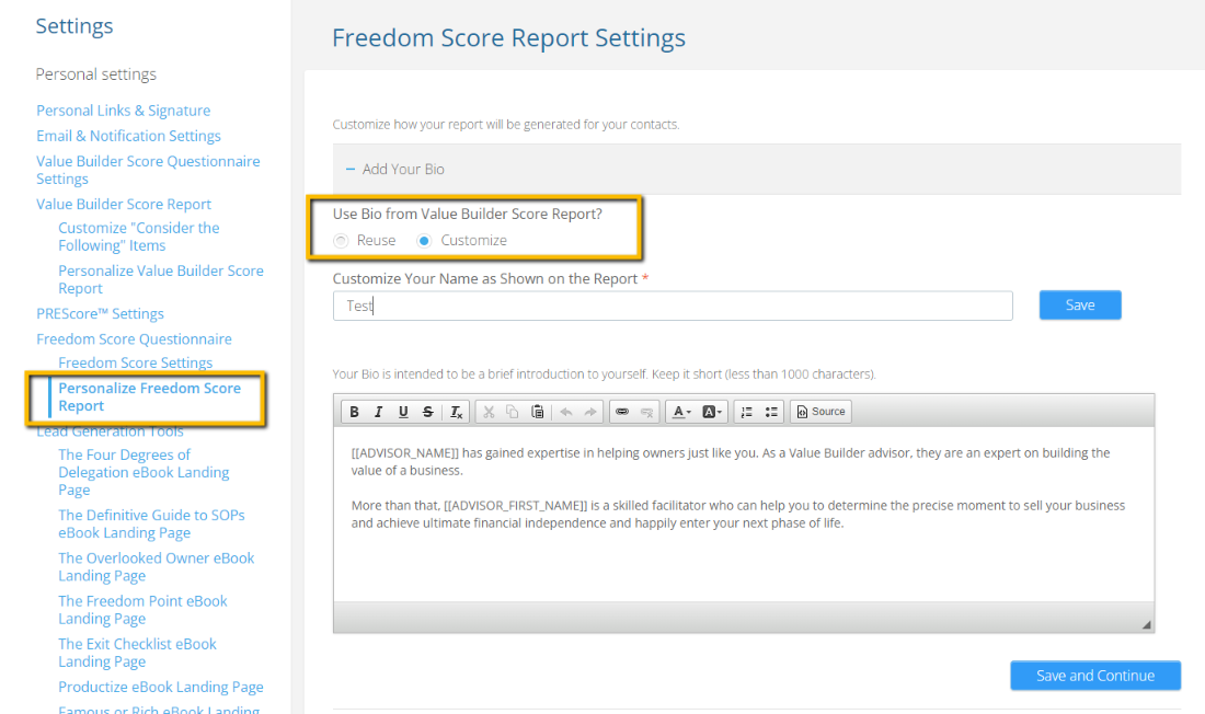 Freedom Score Tool Guide – Value Builder System